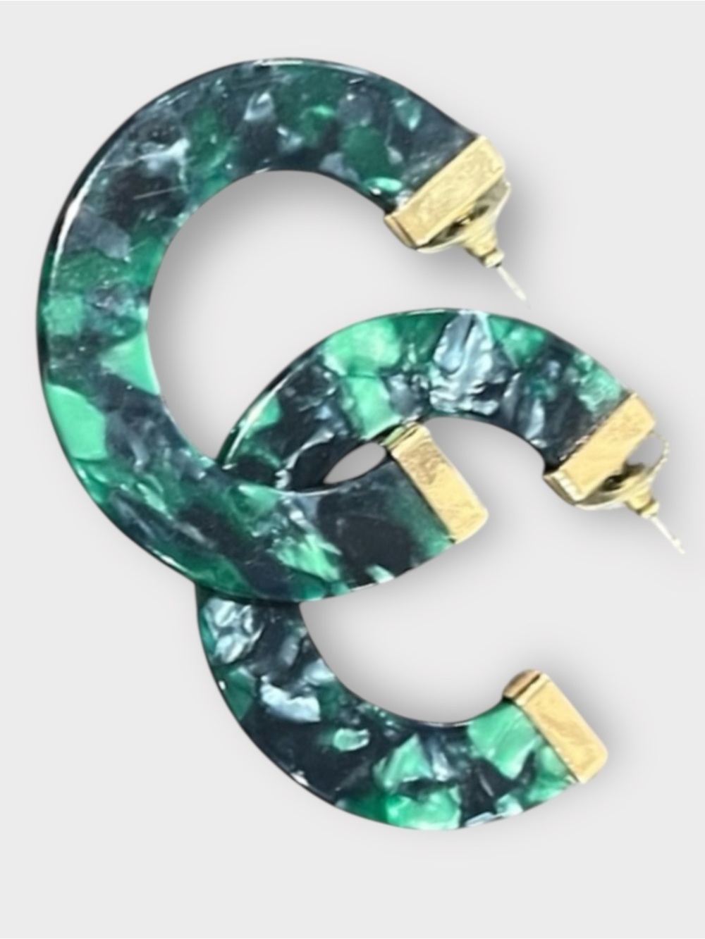 Green and Gold Resin Flat Hoop Earrings